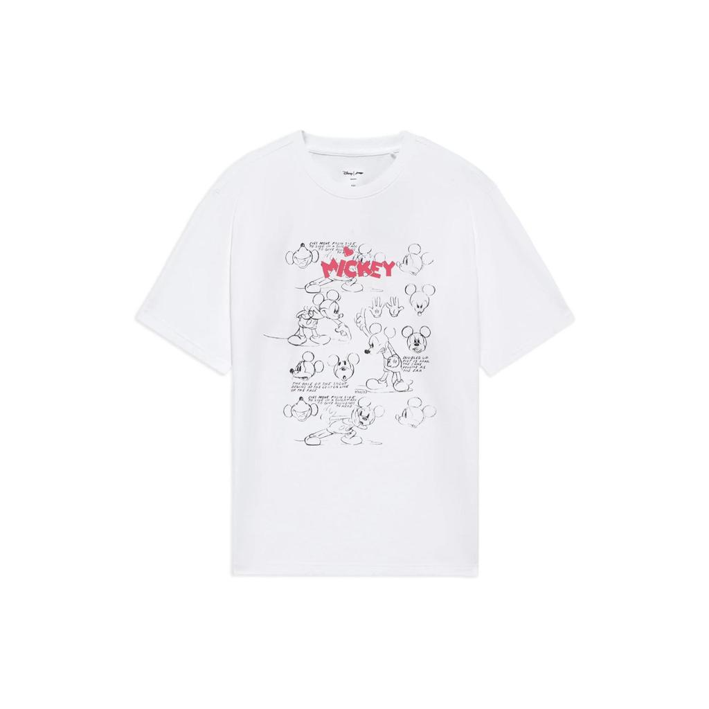 Li-Ning Cartoon Print Round Neck Short Sleeve T-Shirt Unisex Tops White AHSS947-3