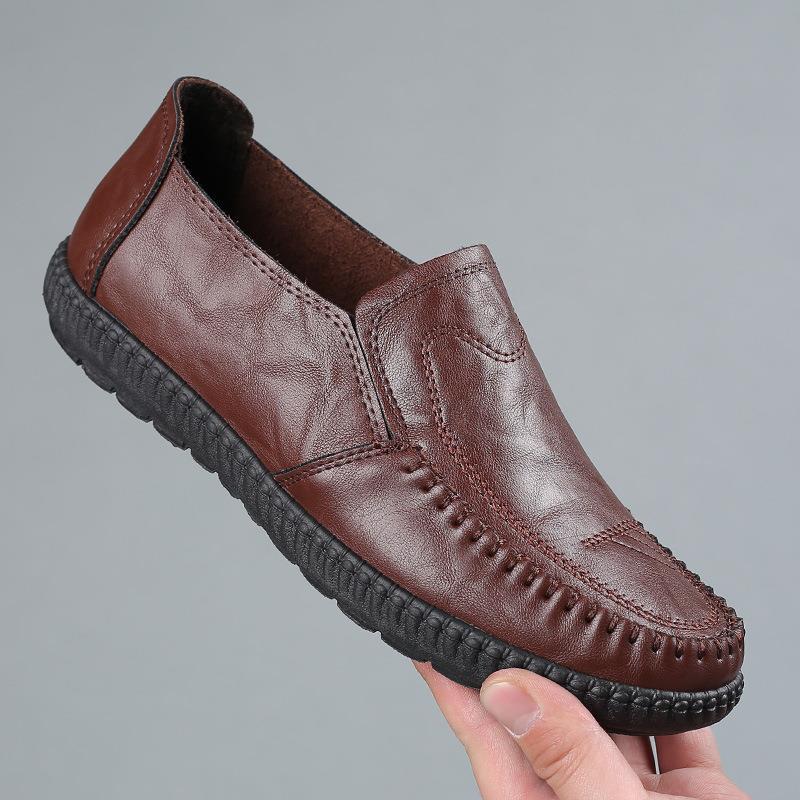 Casual Leather Shoes Men'S Breathable One-Foot Pedal Doudou Shoes Cover Lazy Shoes Summer Loafers Men'S Shoes