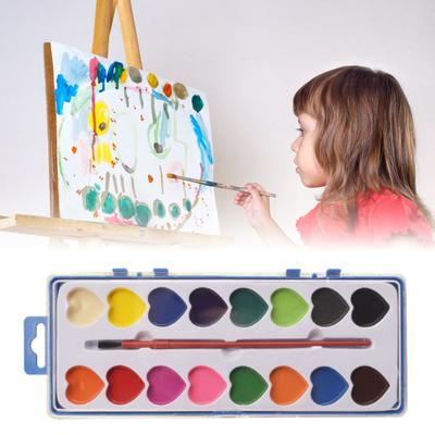 Valentine's Day Watercolor Paint Set 16 Colors Heart-Shaped Paints with Paintbrush Washable Watercolor Paints for Parties Home Classroom Craft