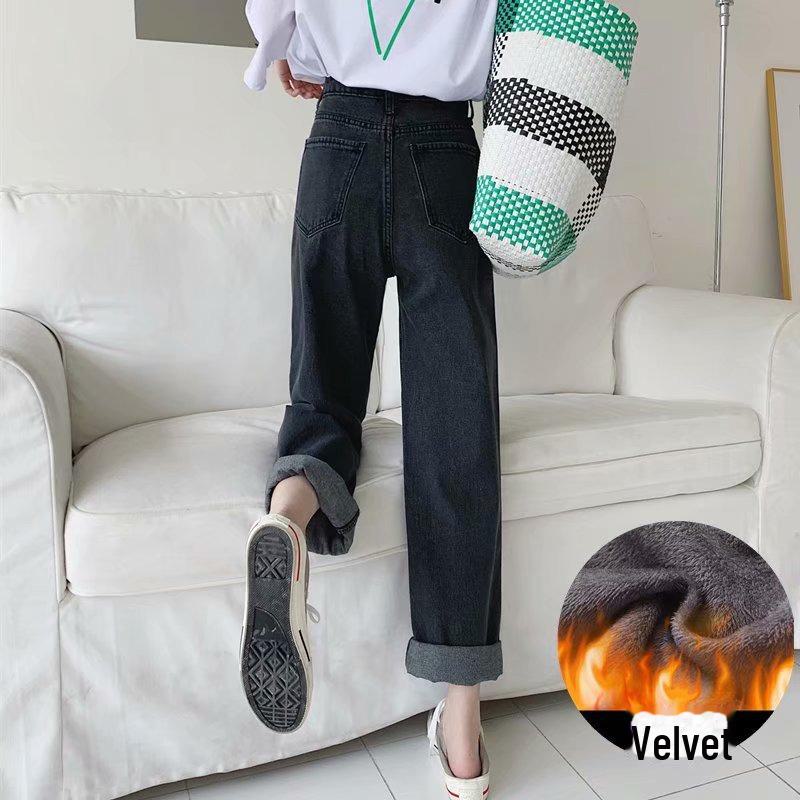 

Черные широкие джинсы с высокой талией и бархатной подкладкой для женщин — облегающие, свободные, прямого кроя для осени/зимы 2022 г. S