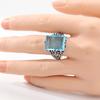 Dazzling Inlaid Sea Blue CZ Women's Ring Sparkling CopperColor Hand Carving Daily Wear Party Jewelry Anniversary Gift
