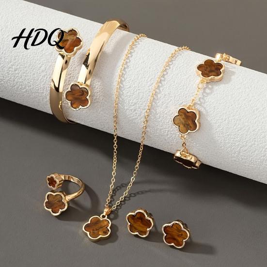 Lightweight Structure Jewelry Set 5Pcs/Set Women Lucky Flower Decor Sparkling Rhinestones Fashionable