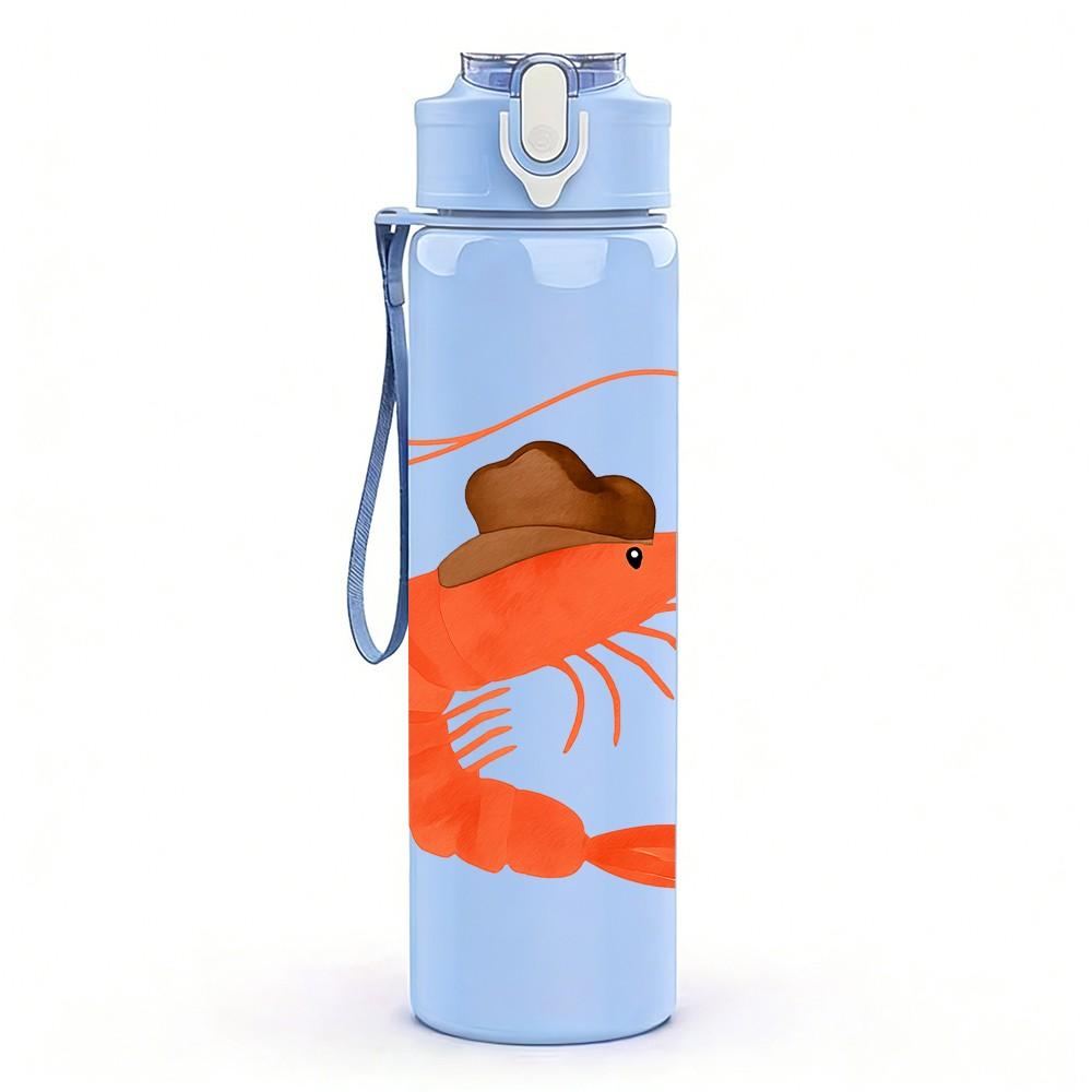 1PC Fresh Shrimp Cartoon Art 750ml Color Plastic Sports Water Bottle Leakproof Flip Straw Lid Suitable for Sports Office Home Use