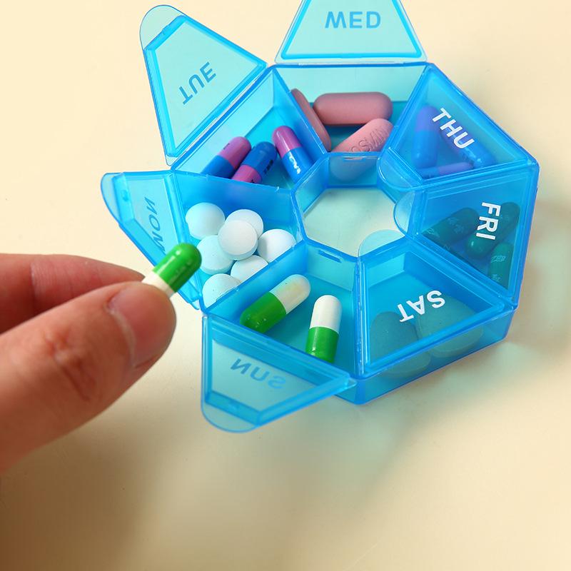 Compact Octagonal 7-Grid Transparent Pill Organizer - Dustproof, Portable, and Colorful