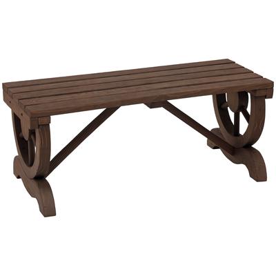 Garden Rustic Wooden Bench Wheel-Shaped Legs Slatted Seat Stable Reinforced Structure Outdoor Patio Garden 2-Person Bench Seat - Brown