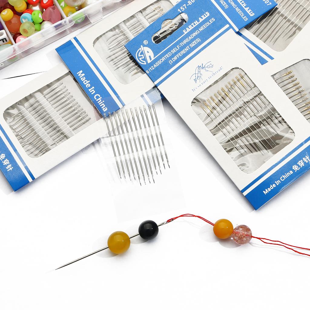 12-48PC Blind Needle Elderly Needle-side Hole Self Threading Needle Household Stainless Steel Sewing Needless  For Elderly Hand