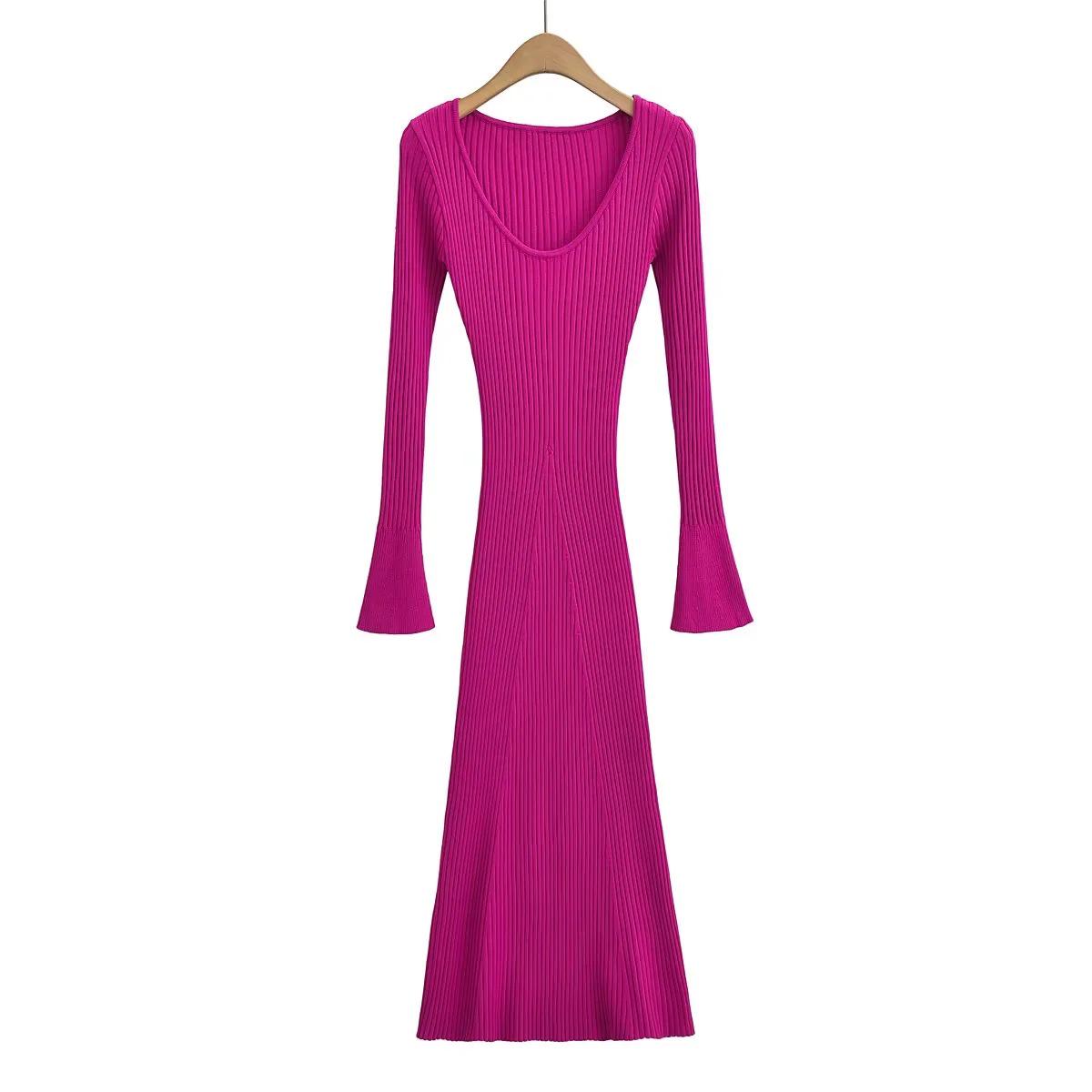 

American Blogger Wool Patchwork V-Neck Bell Sleeve Maxi Dress S/Recommended 90-105 Jin