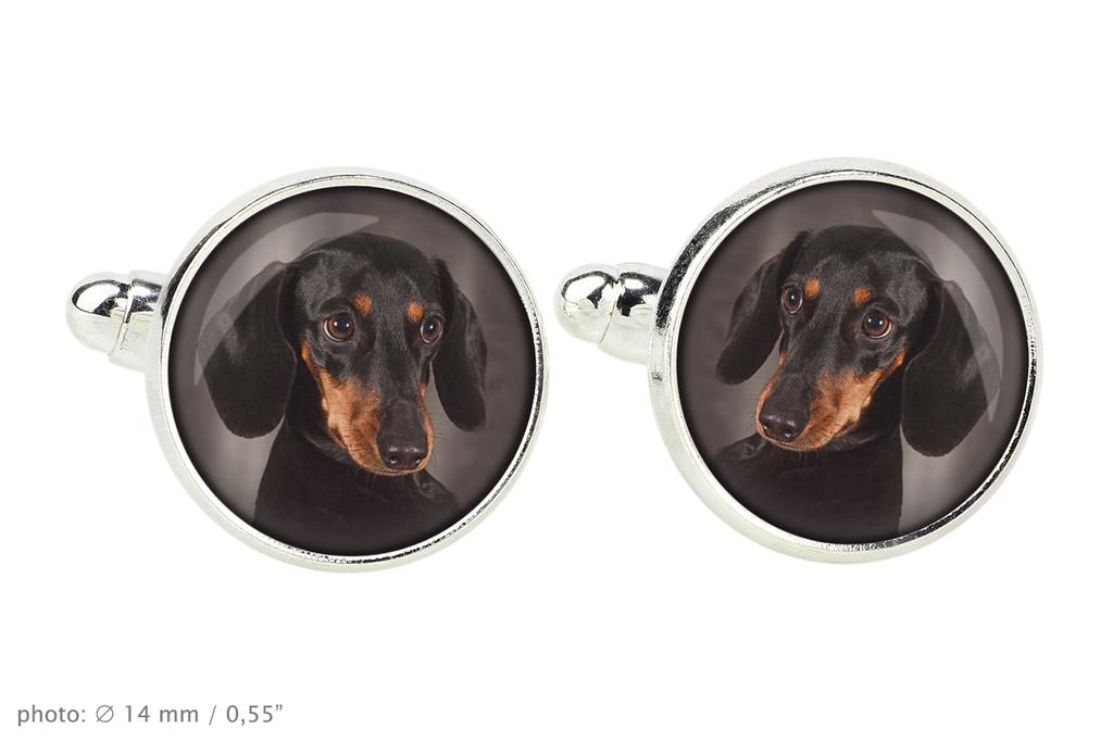 Dachshund Smooth-haired, Wiener dog, Badger dog - cufflinks and tie with your photo, a suit decoration, men's jewelry from the Art-Dog brand.