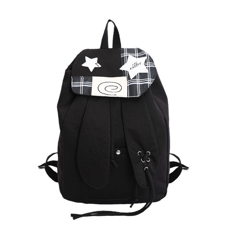Schoolbag Korean version ins versatile plaid backpack female niche design cartoon cute rabbit ears casual student schoolbag
