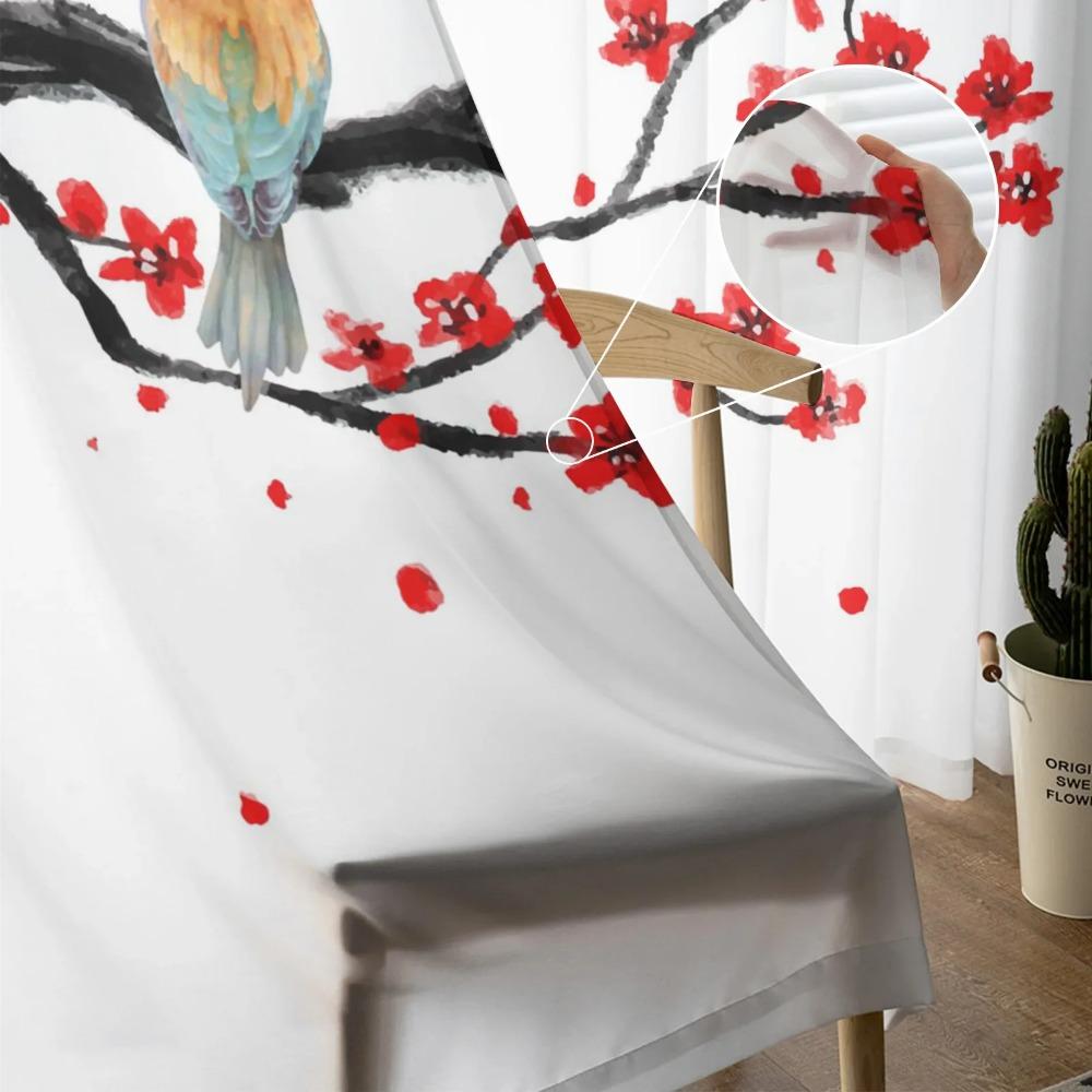 Chinese Style Flower Bird Sheer Curtains for Bedroom Living Room Decoration Window Curtain Kitchen Tulle Voile Organza Drapes