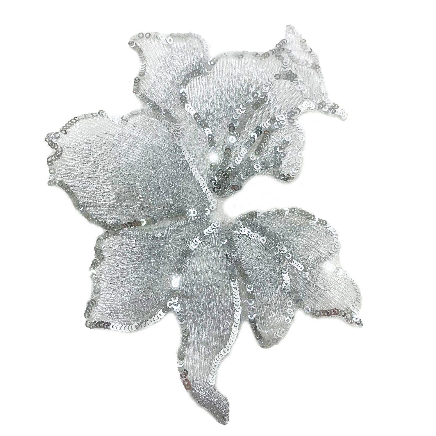Embroidered Organza Leaf Sequin Patch for Clothing and Accessories