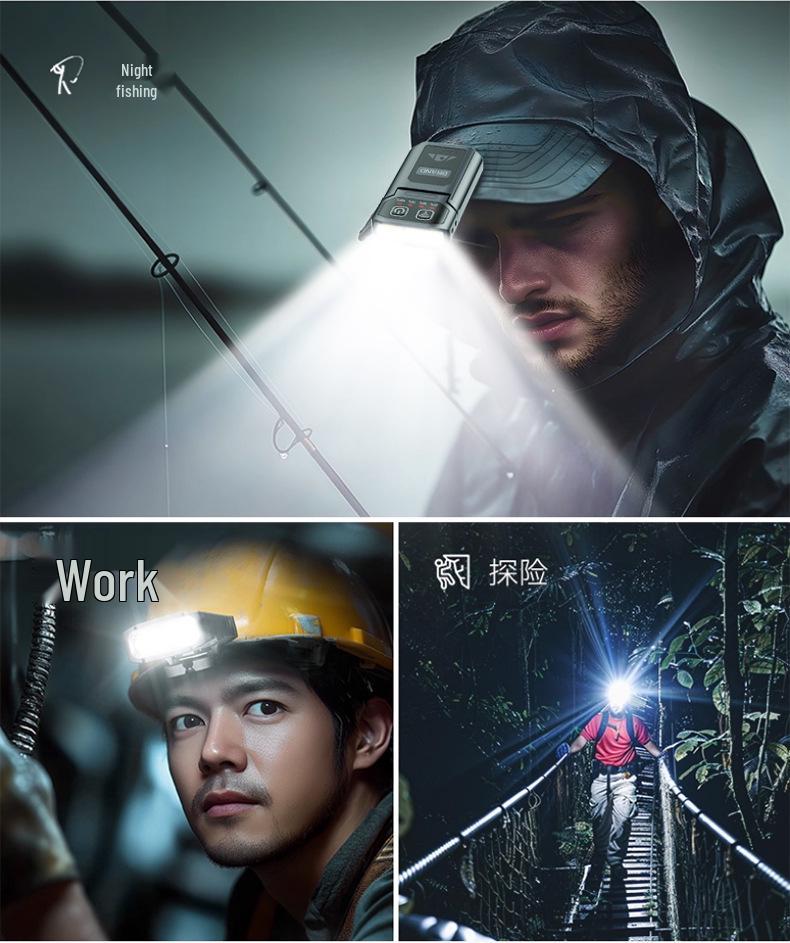 Foldable Induction Hat Clip Light for Night Fishing - Ultra-Long Battery Life, Strong Head-Mounted Beam