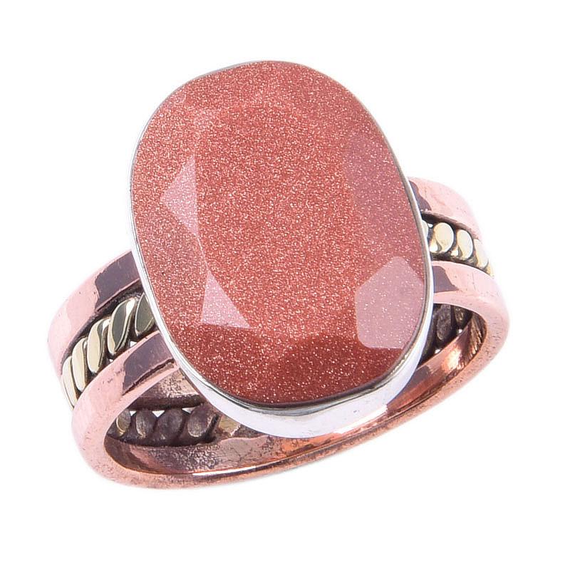 Natural Sunstone Gemstone Handmade 925 Sterling Silver Two Tone Ring Size 7 Y6z89