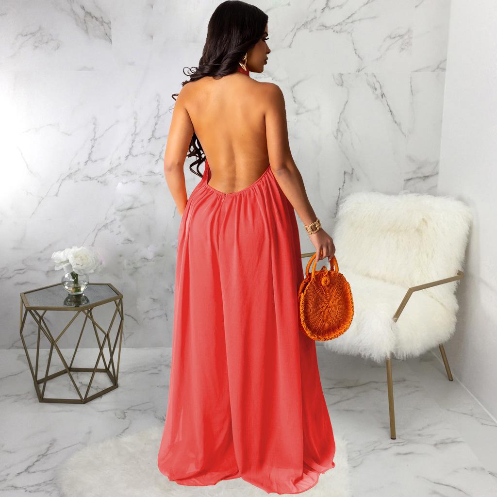 New Summer European-American Sexy Solid Chiffon Dress