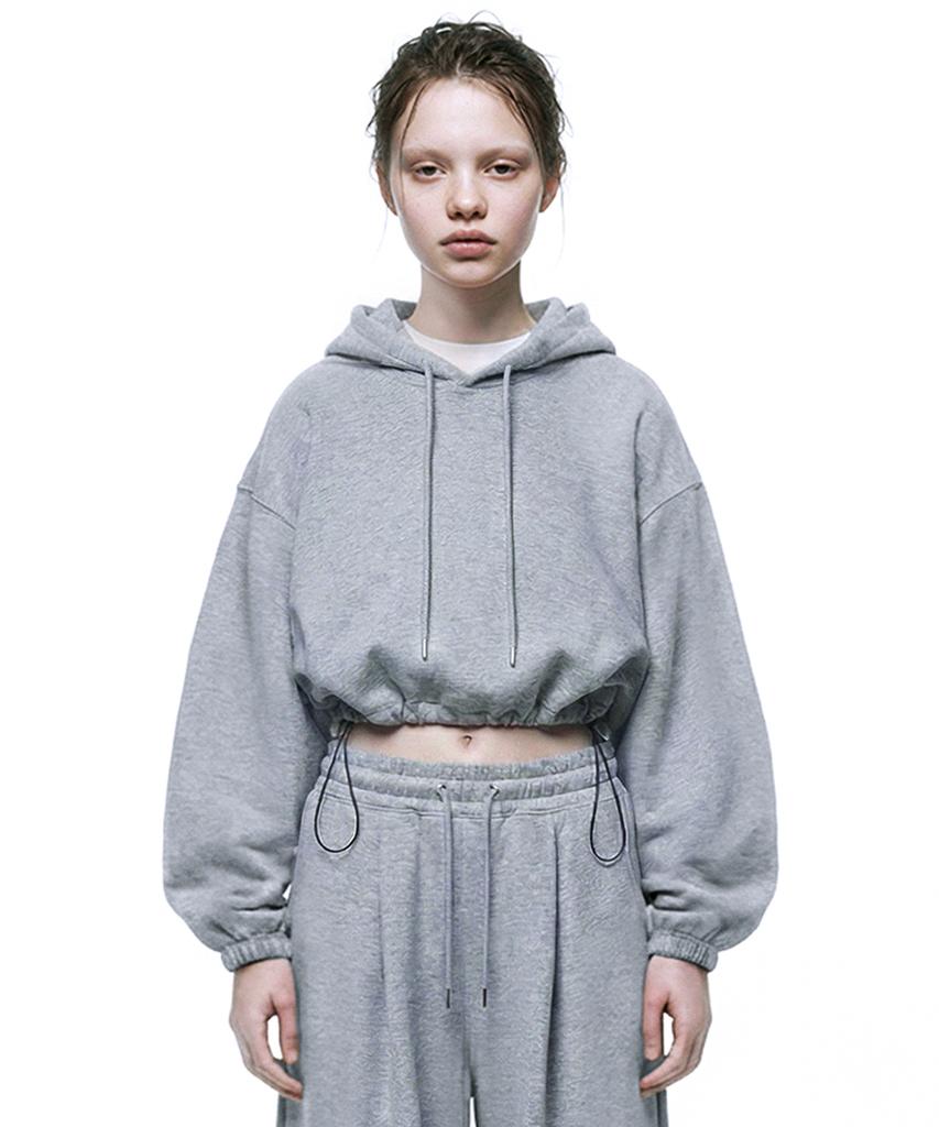 String Oversized Crop Hoodie - Melange