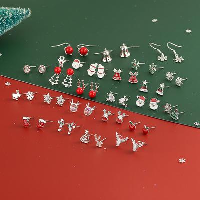 Christmas Series Elk Snowflakes and Deer Antlers Fresh Red Sweet Temperament Earrings