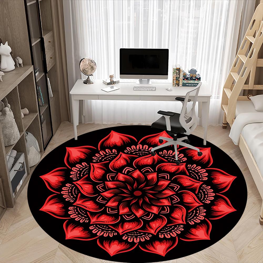 1pc Floral Mandala Office Round Area Rug, Indoor Mat Suitable ForOffice, Under Office Chairs Bedroom Living Room Home Decor, Room Deco q136