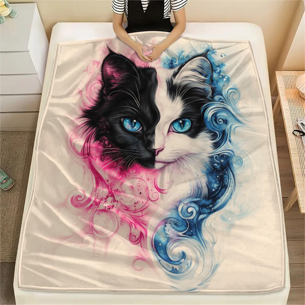 

Hand-Painted Cats Print Flannel Blanket, High quality Comfortable for All Seasons, Home Decor, Warmth and Comfort 80cm x 120cm
