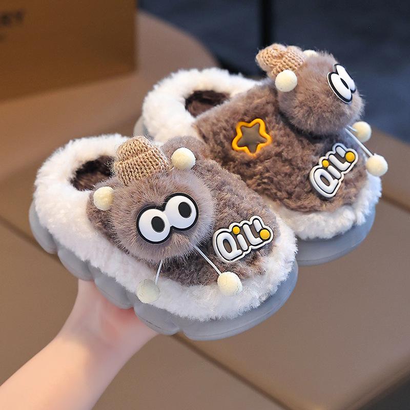 Papuci calzi de pluș din bumbac pentru copii, băieți și fete, Pantofi de interior/exterior pentru toamnă-iarnă