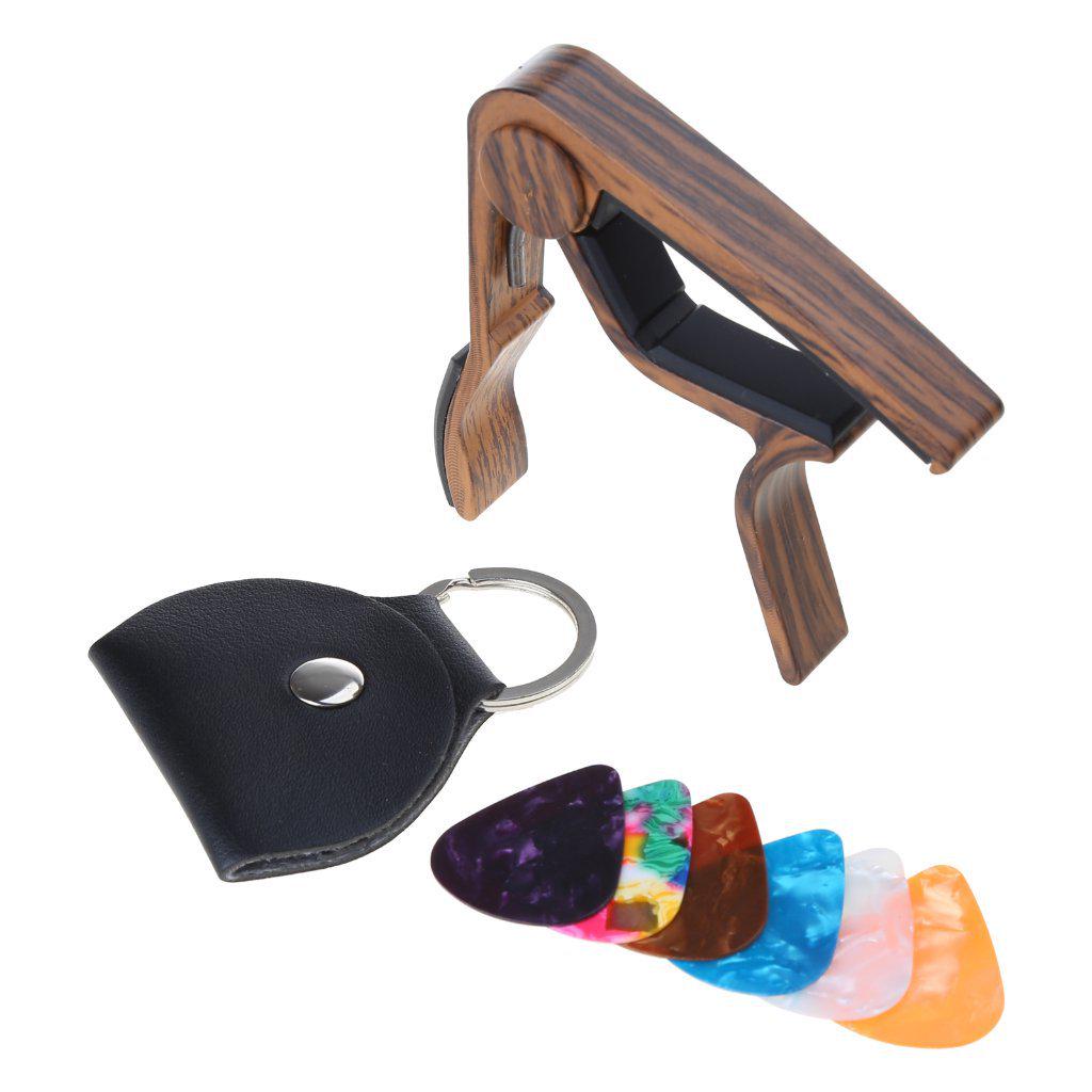 Wooden Capo & Plectrum Set for Guitar and Ukulele