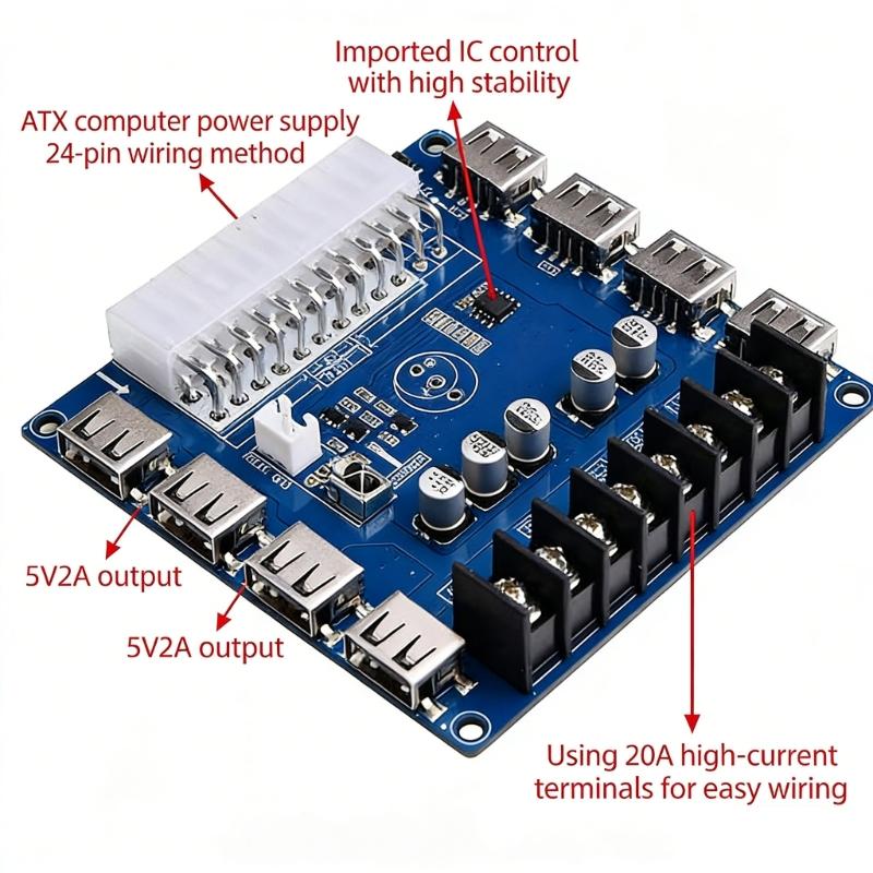 Universal Computer Power Supply Unit 8 USB Charging Specks Practical Computer Power Extension Board for DIY Applications