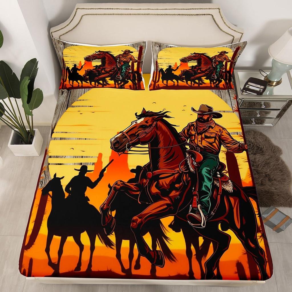 Horse Fitted Sheet, Animal Horse Bed Sheets Deep Pocket 30cm,Soft Microfibre 3D Bed Sheet with Pillowcases for Kids and Aldults