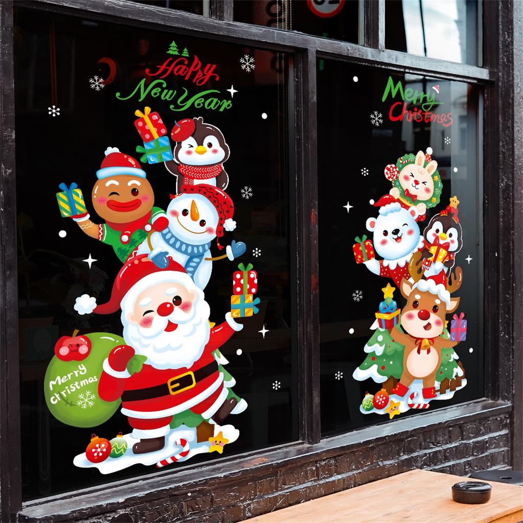 Christmas Decorations, Static Cling Stickers, Shopping Mall/ Window Stickers, SantaClaustree Window Stickers, Atmospheric Window Decorations.