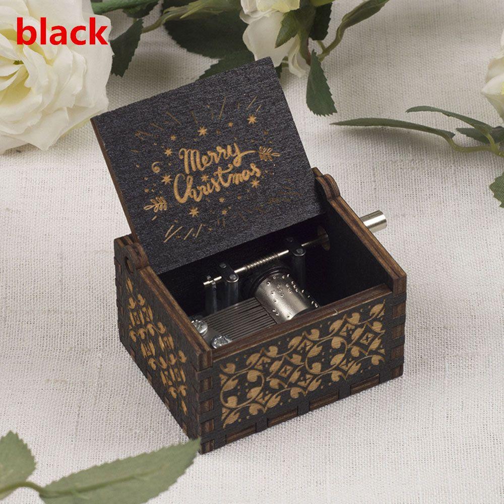 

Classical New Year Wooden Music Box Merry Christmas Musical Boxes Hand Crank чорний
