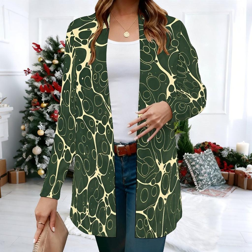 Women's Pink Bouquet Floral 3D Print Long Sleeve Open Front Cardigan, Casual Loose Fit Lightweight Street Style Outerwear