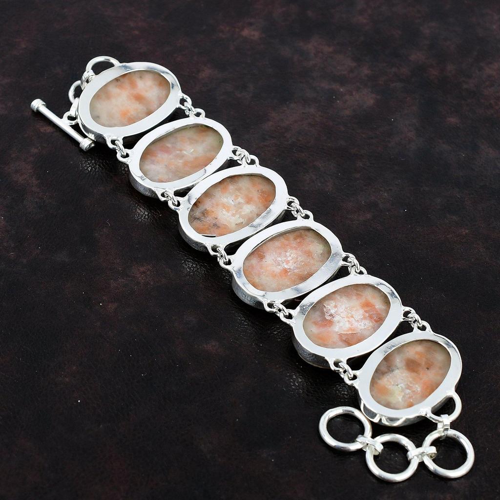 Sunstone Bracelet Original Gemstone Bracelet Silver Jewelry 925 Sterling Silver Bracelet Adjustable Chain Bracelet Handmade Jewelry For Gift