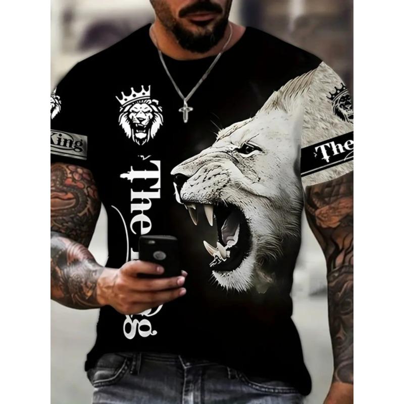 Stylish Tiger 3D Digital Pattern Print Men's Graphic T-shirts Causal Comfy Tees Short Sleeve Pullover Tops Men's Summer Outdoor