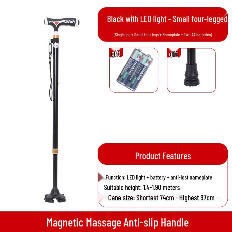 Yunxiang Verstellbare Vierfuß-Gehhilfe für Senioren - Rutschfest, Teleskop-Gehstock mit Licht, Aluminiumlegierung
