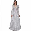 Elegant Lace Embroidered Evening Dress With Beaded Detailing Deep V-Neck Long Sleeve Princess Gown Wedding Party