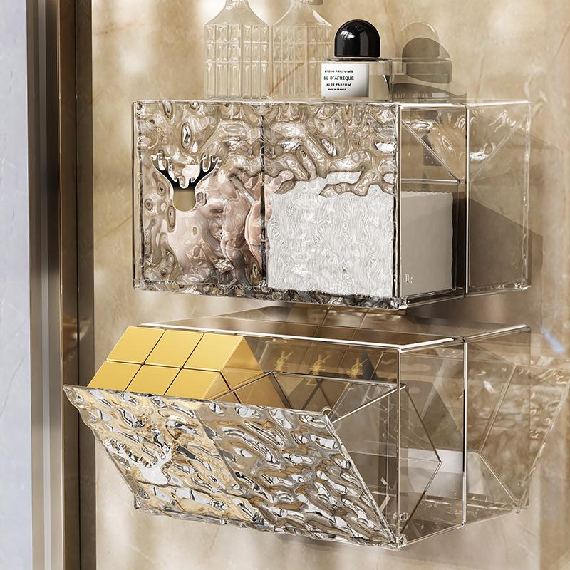 Cutie de tampon de bumbac montată pe perete Cutie de depozitare pentru articole din plastic transparent Organizator de cosmetice Cutie de depozitare pentru tampon de machiaj