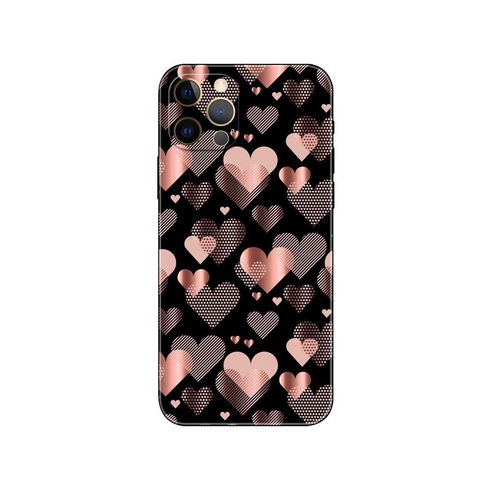 Carcasă telefon roz cu sclipici auriu și model inimă pentru iphone 5s 2020se 6 6s 7 8 plus x 10 XR XS 11 12 13 mini pro MAX capac spate negru tpu