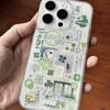 Lucky Green Clover Sticker Phone Case for iPhone 17 16 15 14 13 12 11 Pro Max Japanese Aesthetic Shockproof Soft Silicone Cover
