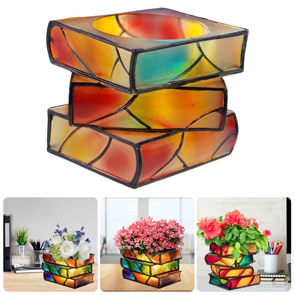 Literary Stacked Books Decorative Pot Succulents Planter With Drainage Goth Home Decors Office Gift