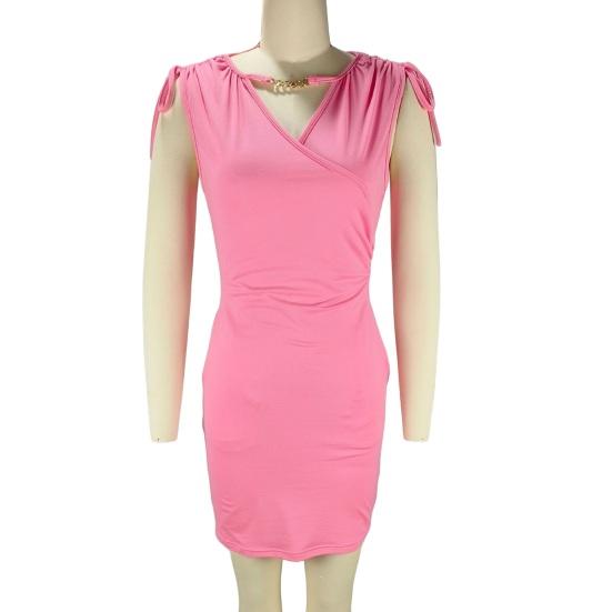Women's V Neck Bodycon Short Dress Drawstring Sleeveless Mini Dress with Pockets