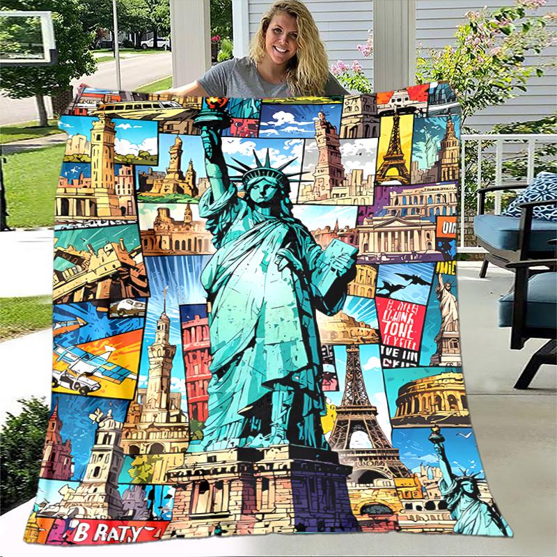 1pc Statue of Liberty, USA blanket, al season lightweigh Poster blanket home office outdoor nap multifunc Poster blanketional blanket