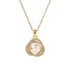 High Quality Women's All-Match Clavicle Chain Camellia Inlaid Pearl Zircon Set Stainless Steel Real Gold Plating Anniversary