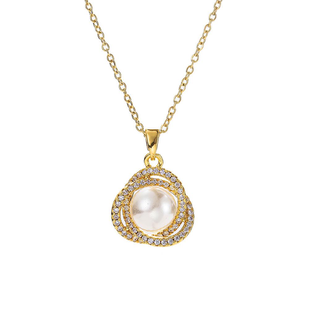 High Quality Women's All-Match Clavicle Chain Camellia Inlaid Pearl Zircon Set Stainless Steel Real Gold Plating Anniversary