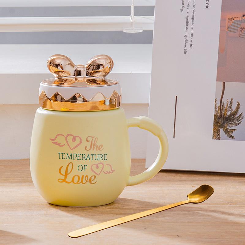 Heart-shaped Wings Butterfly Lid Gift Cup Cute Cartoon Ceramic Mug Water Cup with Lid