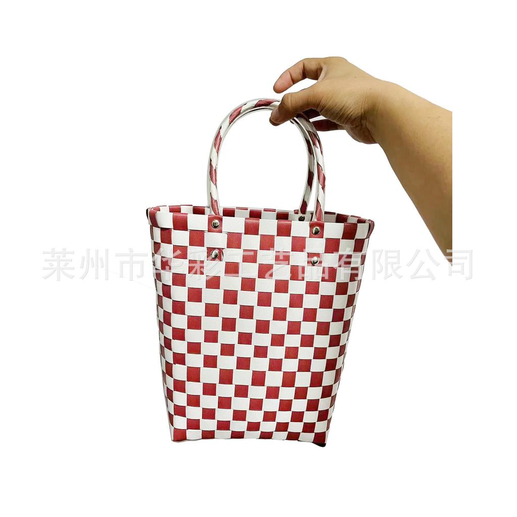 Bucket bag hand-woven contrasting color vegetable basket creative hand basket photo vacation leisure women's bag