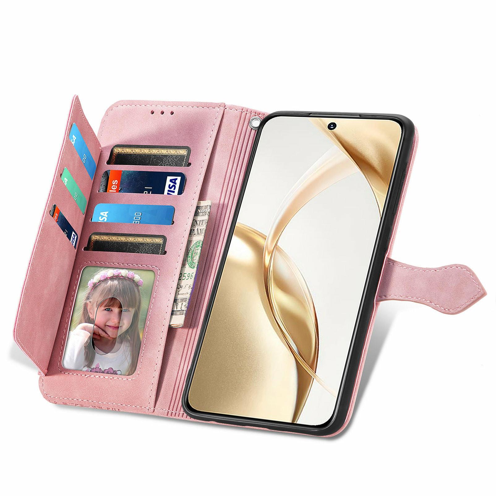 

For ZTE Blade A55 Case Zipper Wallet PU Leather Flower Imprint Phone Cover Brown