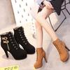 Women's Fashionable High-Heeled Lace-Up Ankle Boots - 2018 Autumn Korean Style