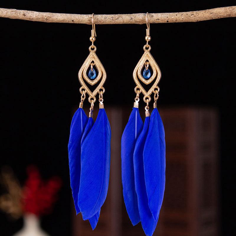 Trendy Ethnic Retro Multicolor Feather Beaded Circle Dangle Earrings