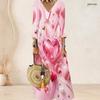 Plus Size Women V Neck 3 4 Sleeve Maxi Dress Soft Fashion Daily Street Wear