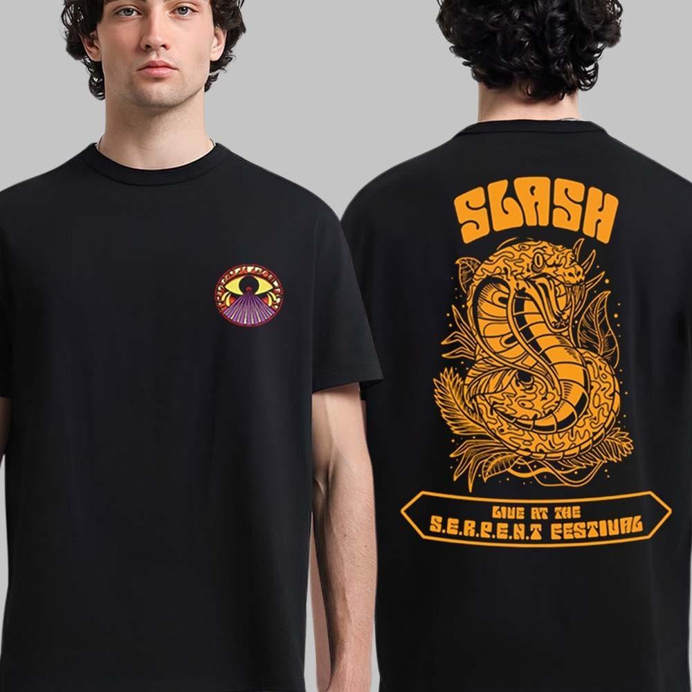 Slash Live At The Serpent Festival 2026 Snake Guitar Two Sided T-Shirt All Siz L