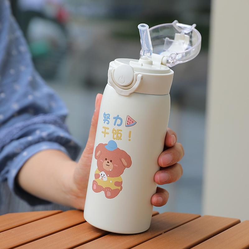 304 Stainless Steel Vacuum Cup Children's Straw Bounce Men's and Women's Student Portable Vacuum Insulated Water Cup
