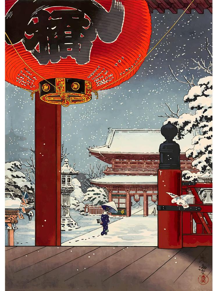 

Ретро искусство японские пейзажи мультфильм плакат холст картина джанпан вид здания настенное искусство для гостиной украшение дома 21x30cm No Frame